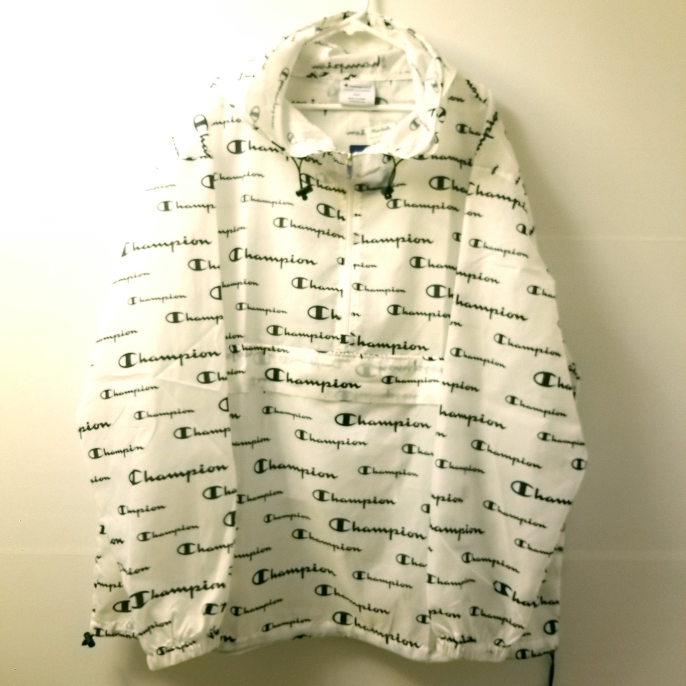 Men's Champion All Over Logo Anorak Windbreaker Jacket Hoodie - Picture 13 of 15